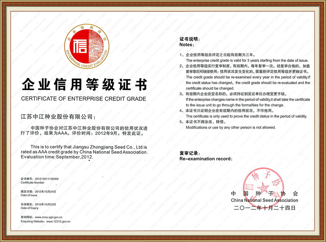 2012年“AAA級企業(yè)信用等級證書(shū)”